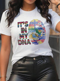 Women's Fingerprint & Letter Print Round Neck Tee, Fashion Casual Short Sleeve T-shirt for Daily Wear, Ladies Summer...