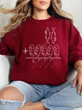 Women's Fish & Bread & Number Print Crew Neck Sweatshirt, Casual Long Sleeve Pullover for Fall & Winter, Women's Clothes...