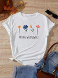 Women's Floral & Letter Print Round Neck Tee, Casual Crew Neck Short Sleeve T-shirt, Ladies Summer Outfit for Daily Wear...