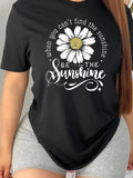 Women's Floral & Letter Print Round Neck Tee, Fashion Casual Crew Neck T-Shirt for Daily Holiday Vacation Outdoor Wear,...
