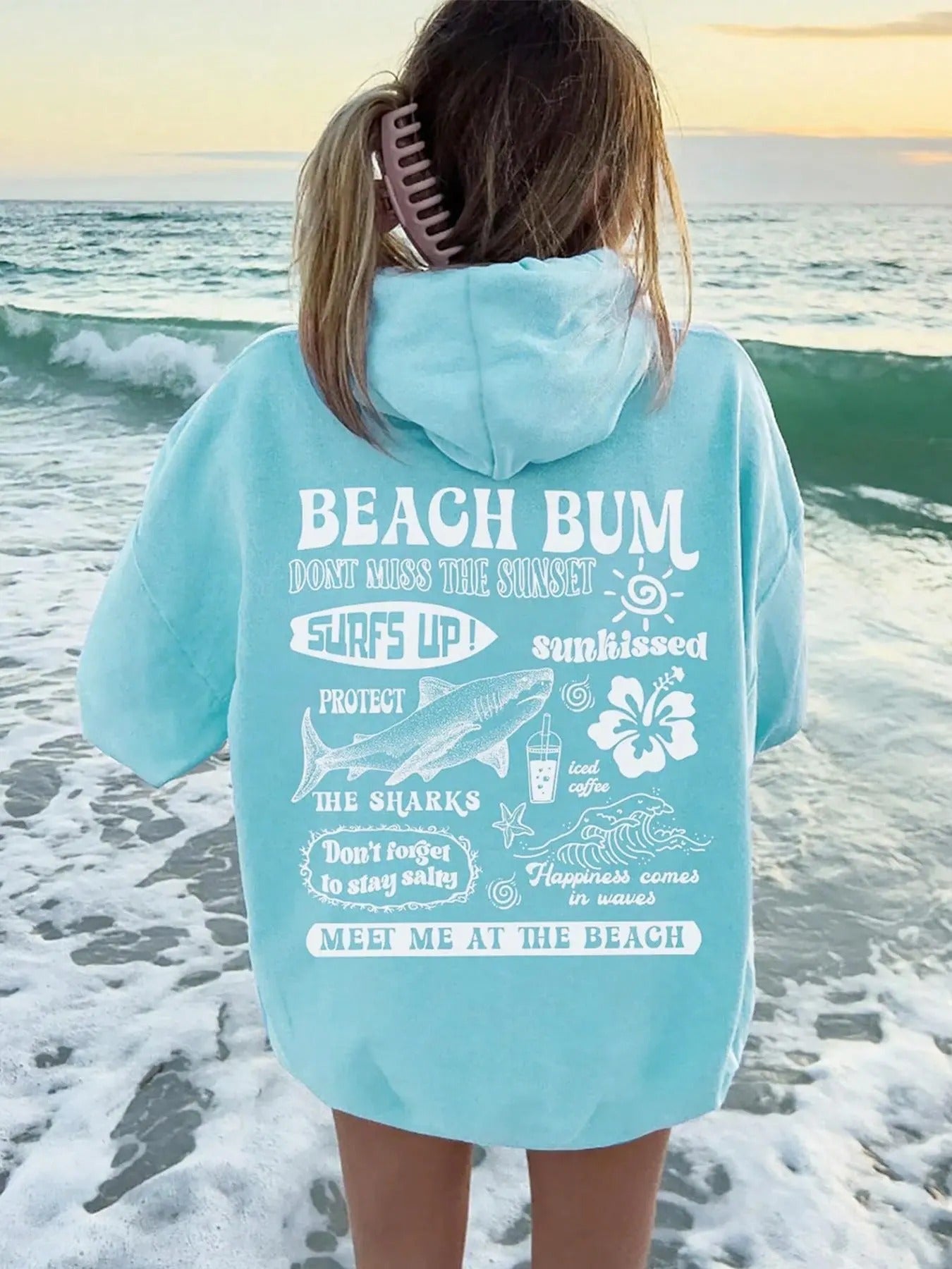 Women's Floral & Shark Print Drop Shoulder Thermal Lined Hoodie, Fashion Casual Letter Graphic Drawstring Pocket Hooded...