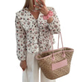 Women's Floral Babydoll Tops Casual Loose Doll Collar Open Front Tie-Up Ruffled Hem Long Sleeve Blouse for Fall Cotton...