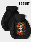 Women's Floral Print Drop Shoulder Hoodie, Fashion Casual Drawstring Pocket Hooded Sweatshirt for Daily Holiday Outdoor...
