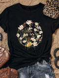 Women's Floral Print Round Neck Tee, Casual Short Sleeve T-Shirt for Summer, Ladies Clothes for Daily Wear Hoodie, Sweatshirt