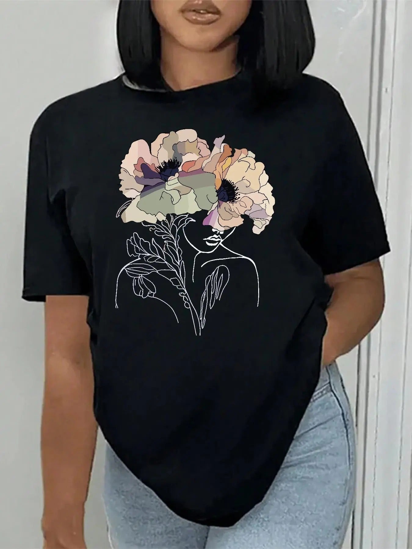 Women's Floral Print Round Neck Tee, Vintage Trendy Short Sleeve T-shirt for Daily Wear, Ladies Summer Outfit 2024...