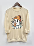 Women's Ghost Print Round Neck Sweatshirt, Casual Long Sleeve Crew Neck Pullover for Fall & Winter, Women's Clothes for...