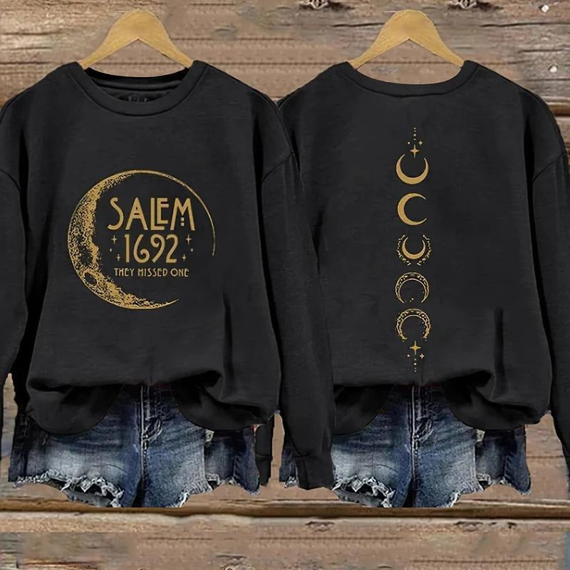 Women's Halloween Salem 1692 They Missed One Sweatshirt, Crewneck Black, Casual Round Neck, Funny Halloween Both Sides...