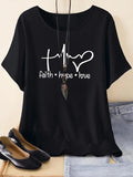 Women's Heart & Letter Print Drop Shoulder Tee, Casual Short Sleeve Round Neck T-Shirt for Summer, Ladies Clothes for...