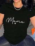 Women's Heart & Letter Print Round Neck Tee, Casual Short Sleeve Crew Neck T-Shirt for Summer, Fashion Women's Top for...