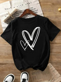 Women's Heart Print Round Neck Tee, Casual Short Sleeve Crew Neck T-Shirt for Daily Wear, Ladies Clothes for All...