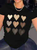 Women's Heart Print Round Neck Tee, Casual Short Sleeve Crew Neck T-shirt for Daily Wear, Ladies Clothes for All Seasons...