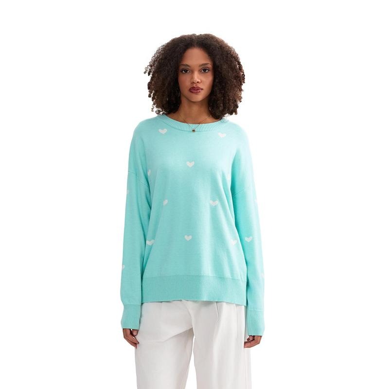 Women's Heart Sweater Casual Loose Crew Neck Long Sleeve Pullover Knit Tops for Fall Winter T-Shirts, Hoodie, Sweatshirt