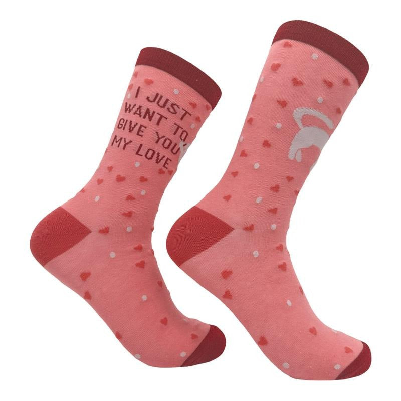 Women's I Just Want To Give You My Love Socks Funny Kitten Footwear Funny Graphic Socks Comfortable Fitted Spandex Cotton...