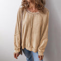 Women's Knit Waffled Loose Pullover Patchwork Long Sleeve Crew Neck Sweatshirt Streetwear T-Shirts, Hoodie
