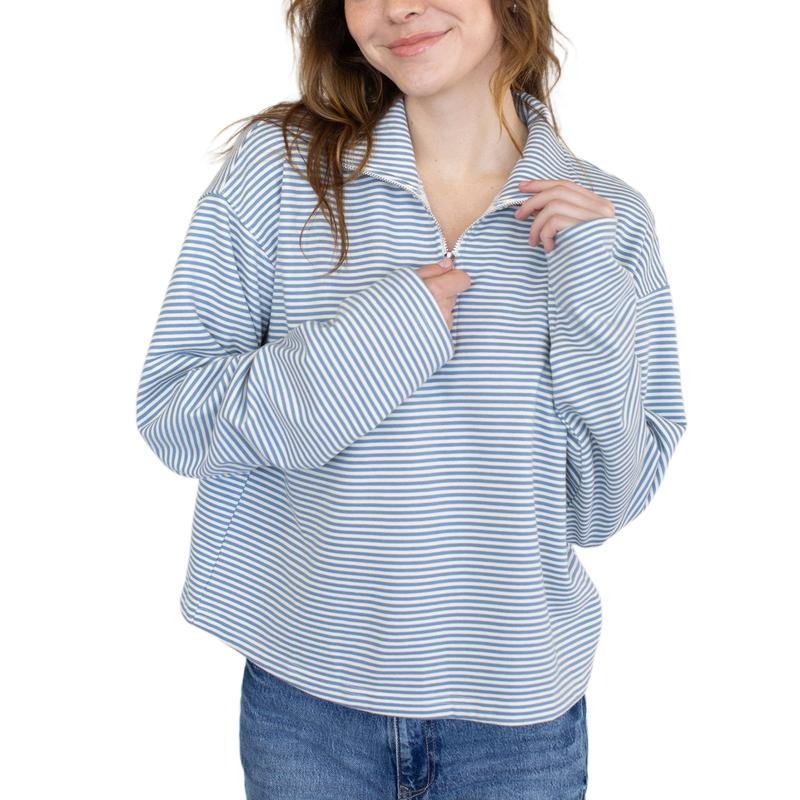 Women's Lapel Collar Tops Casual Long Sleeve Quarter Zip Loose Fit T-Shirts Pullovers Hoodie, Sweatshirt | RetroVerseTees.com