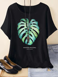 Women's Leaf & Letter Print Round Neck Tee, Trendy Casual Short Sleeve T-shirt For Daily Wear, Ladies Summer Outfit...