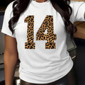 Women's Leopard Number Print Round Neck Tee, Fashion Casual Short Sleeve T-shirt for Daily Wear, Ladies Summer Clothes...