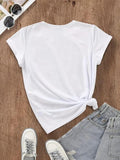 Women's Letter & Bull Head Print Round Neck Tee, Casual Short Sleeve Crew Neck T-shirt for Daily Wear, Ladies Clothes for...