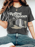 Women's Letter & Cross Print Round Neck Tee, Vintage Trendy Casual Short Sleeve T-shirt for Daily Wear, Ladies All...