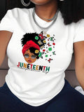 Women's Letter & Figure Print Round Neck Tee, Fashion Casual Short Sleeve Crew Neck T-Shirt for Daily Holiday Vacation...