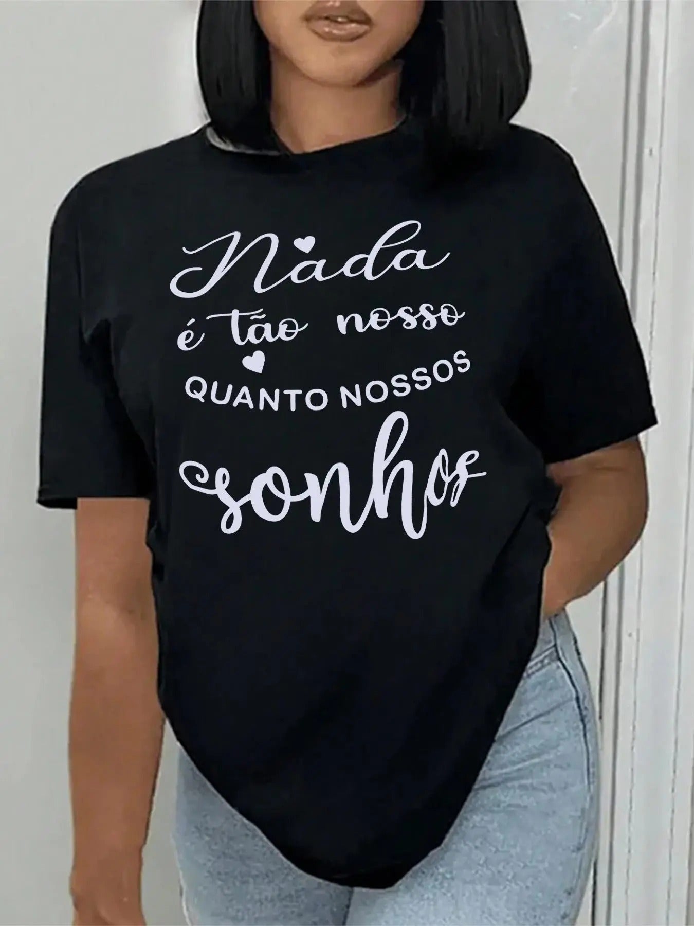 Women's Letter & Heart Print Round Neck Tee, Casual Short Sleeve T-shirt for Daily Wear, Ladies All Seasons Outfit...