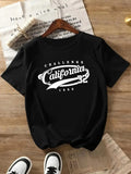 Women's Letter & Number Print Round Neck Tee, Vintage Trendy Casual Short Sleeve T-shirt for Daily Wear, Ladies All...