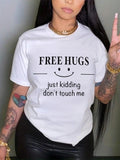 Women's Letter & Smile Face Print Round Neck Tee, Trendy Casual Short Sleeve T-Shirt for Daily Wear, Ladies Summer Outfit...