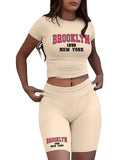 Women's Letter Print Crop Tee & Shorts Two-Piece Set, Casual Fashion Cozy Breathable Two Piece for Daily Wear, Ladies...