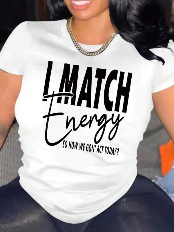 Women's Letter Print Round Neck Graphic Tee, Trendy Casual Short Sleeve T-shirt For Daily Wear, Ladies All Seasons Outfit...