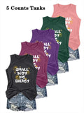 Women's Letter Print Round Neck Tank Top, Casual Sleeveless Crew Neck Top for Summer, Ladies Clothes for Daily Wear...