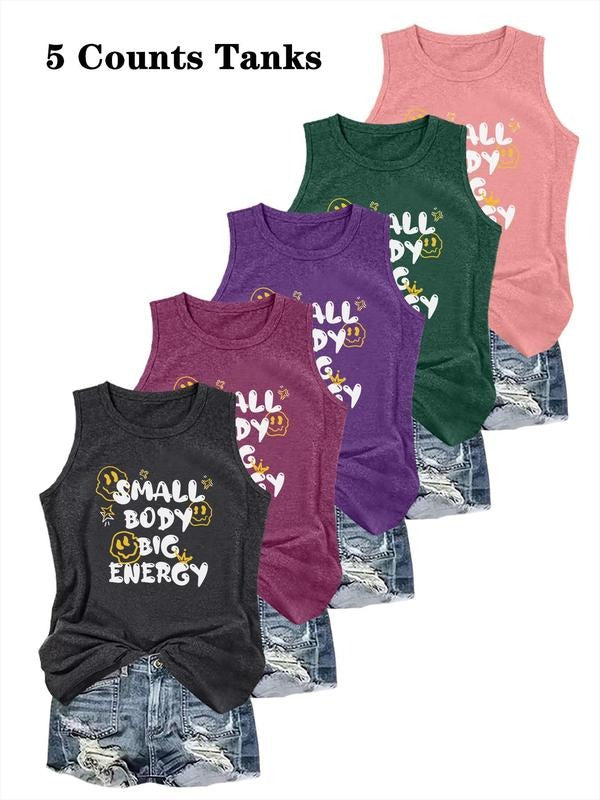Women's Letter Print Round Neck Tank Top, Casual Sleeveless Crew Neck Top for Summer, Ladies Clothes for Daily Wear...