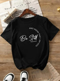Women's Letter Print Round Neck Tee, Casual Short Sleeve Crew Neck T-Shirt for Daily Wear, Ladies Clothes for All...