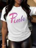 Women's Letter Print Round Neck Tee, Casual Short Sleeve Crew Neck T-Shirt for Daily Wear, Ladies Clothes for All...