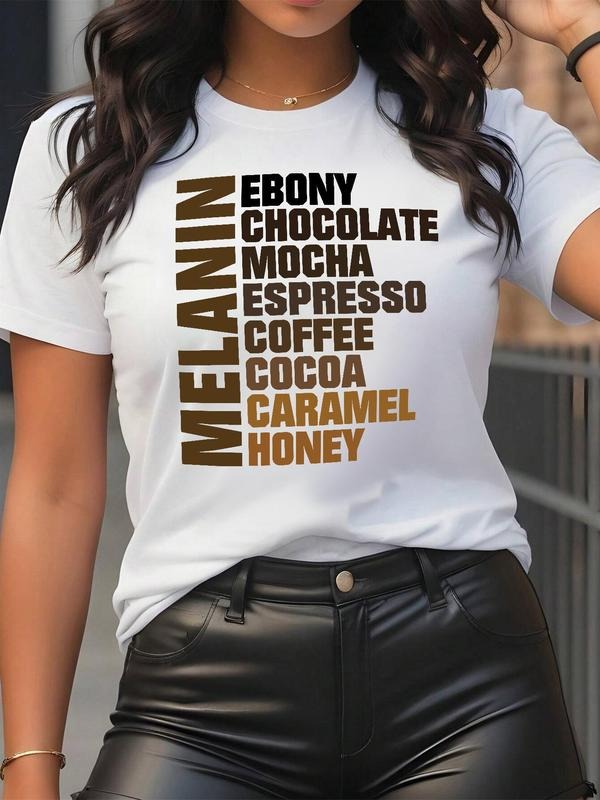 Women's Letter Print Round Neck Tee, Casual Short Sleeve Crew Neck T-Shirt for Daily Wear, Ladies Clothes for All...