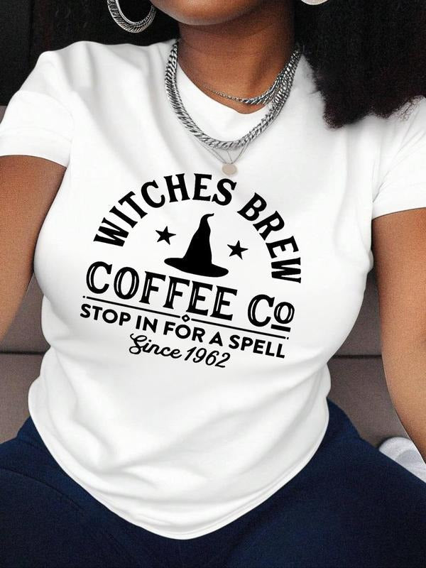 Women's Letter Print Round Neck Tee, Casual Short Sleeve Crew Neck T-Shirt for Summer, Fashion Women's Top for Daily Wear...