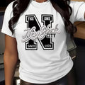 Women's Letter Print Round Neck Tee, Casual Short Sleeve Crew Neck T-Shirt for Summer, Fashion Women's Top for Daily...