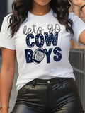 Women's Letter Print Round Neck Tee, Casual Short Sleeve Crew Neck T-Shirt for Summer, Fashion Women's Top for Daily...