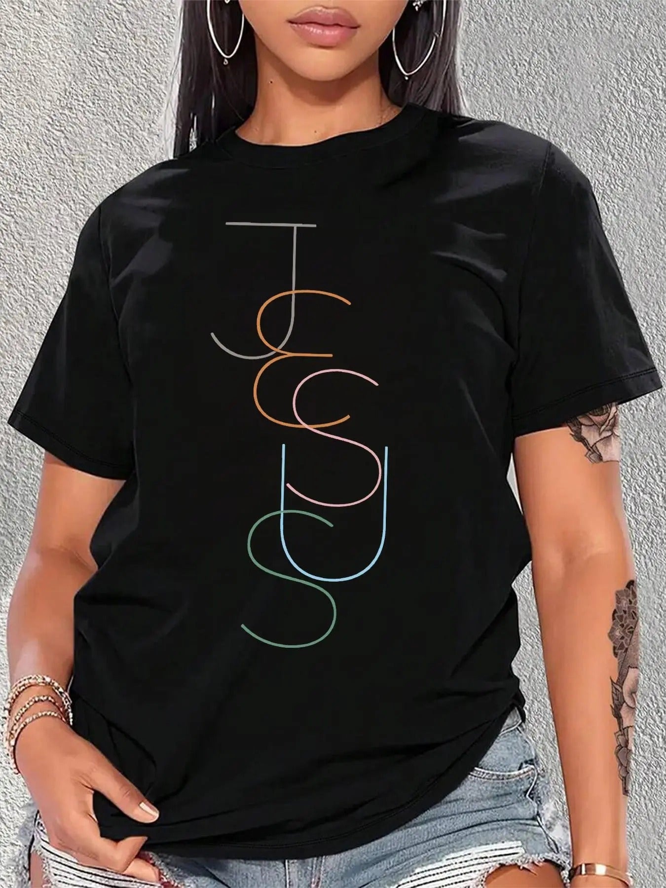 Women's Letter Print Round Neck Tee, Casual Short Sleeve Crew Neck T-Shirt for Summer, Women's Top for Daily Wear Hoodie,...