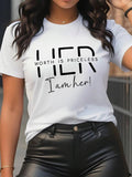 Women's Letter Print Round Neck Tee, Casual Short Sleeve Crew Neck T-shirt for Daily Wear, Ladies Clothes for All...