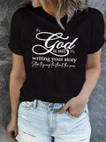 Women's Letter Print Round Neck Tee, Casual Short Sleeve Crew Neck T-shirt for Daily Wear, Ladies Clothes for All...
