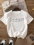 Women's Letter Print Round Neck Tee, Casual Short Sleeve Crew Neck T-shirt for Daily Wear, Ladies Clothes for All...