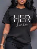 Women's Letter Print Round Neck Tee, Casual Short Sleeve Crew Neck T-shirt for Daily Wear, Ladies Clothes for All...