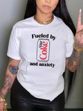 Women's Letter Print Round Neck Tee, Fashion Casual Crew Neck Short Sleeve T-Shirt for Daily Holiday Vacation Outdoor...