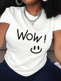 Women's Letter Print Round Neck Tee, Fashion Casual Short Sleeve T-shirt for Summer, Ladies Clothes for Daily Outdoor...