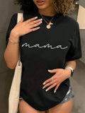 Women's Letter Print Round Neck Tee, Fashion Casual Short Sleeve T-shirt, Ladies Summer Clothes for Daily...