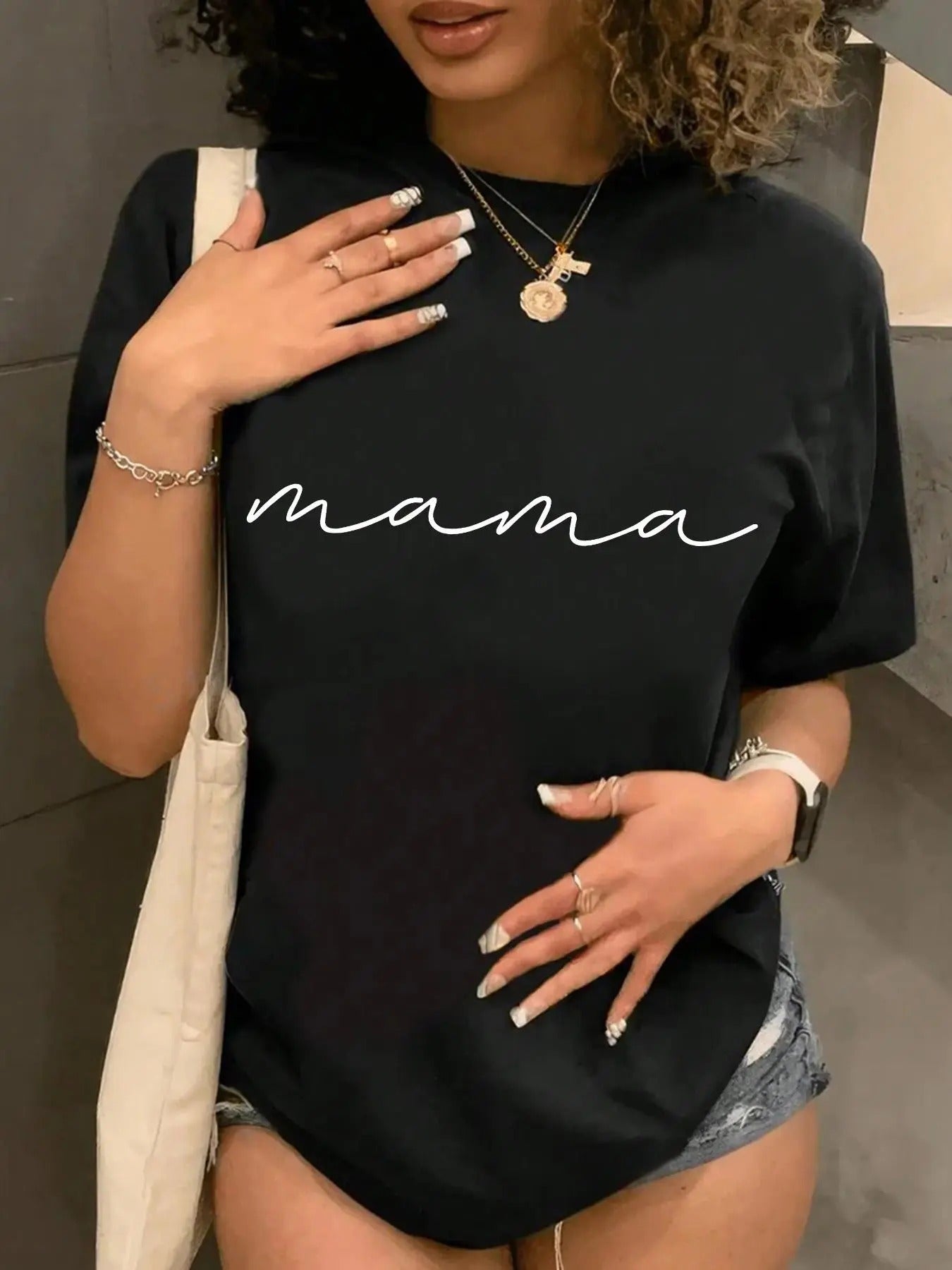 Women's Letter Print Round Neck Tee, Fashion Casual Short Sleeve T-shirt, Ladies Summer Clothes for Daily...
