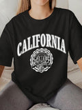 Women's Letter Print Round Neck Tee, Trendy Casual Drop Shoulder Short Sleeve T-shirt for Daily Wear, Ladies All Seasons...