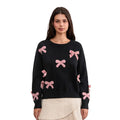 Women's Long Sleeve Sweater Contrast Color 3D Bow Drop Shoulder Round Neck Knitted Tops Knitwear Light T-Shirts, Hoodie,...