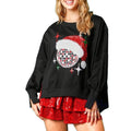 Women's Long Sleeve Sweatshirt Christmas Hat Ball Print Side Slit Drop Shoulders Casual Pullover Tops T-Shirts, Hoodie