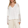 Women's Long Sleeve T-Shirt Sheer Floral Lace Patchwork V-Neck Casual Pullover Tops Hoodie, Sweatshirt | RetroVerseTees.com